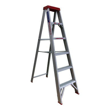 Indalex TRDS6 1.8M Industrial Aluminium 135KG Tradesmen Single Sided Step Ladder side view on white background