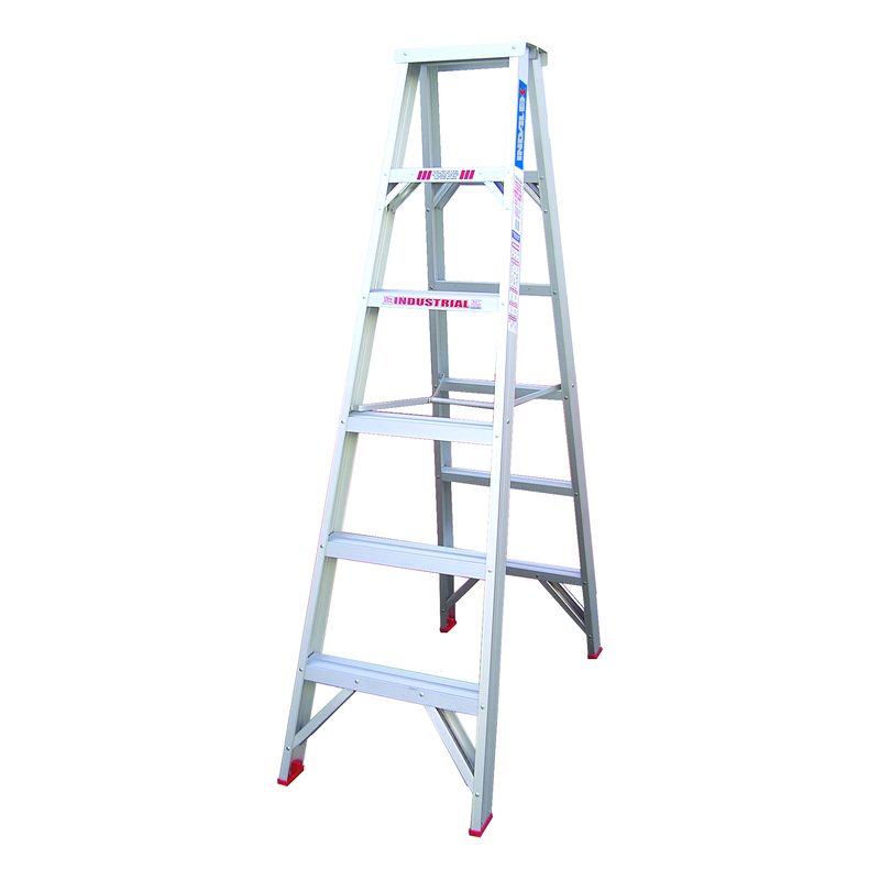 Indalex TRDS6D 1.8M Industrial Aluminium 150KG Tradesmen Double Sided Step Ladder on white background
