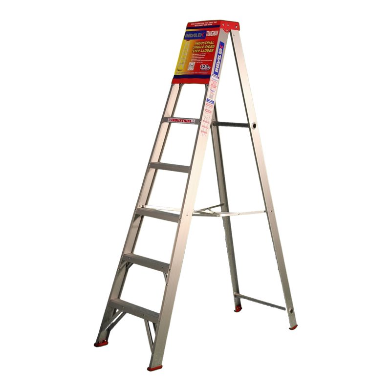 Indalex TRDS7 2.1M Industrial Aluminium 135KG Tradesmen Single Sided Step Ladder side view on white background