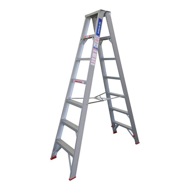 Indalex TRDS7D 2.1M Industrial Aluminium 135KG Tradesmen Double Sided Step Ladder on white background