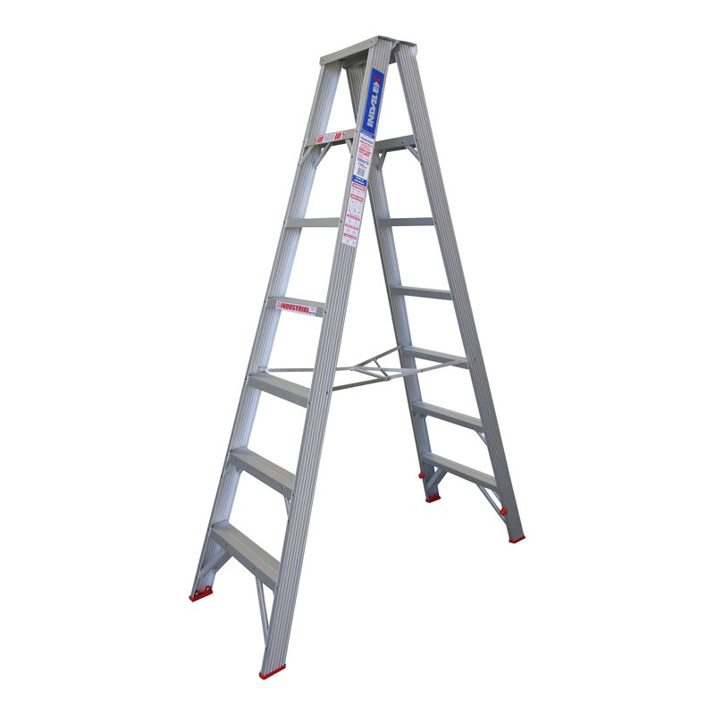 Indalex TRDS7D 2.1M Industrial Aluminium 135KG Tradesmen Double Sided Step Ladder on white background
