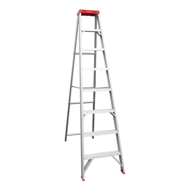 Indalex TRDS8 2.4M Industrial Aluminium 135KG Tradesmen Single Sided Step Ladder front angle view on white background