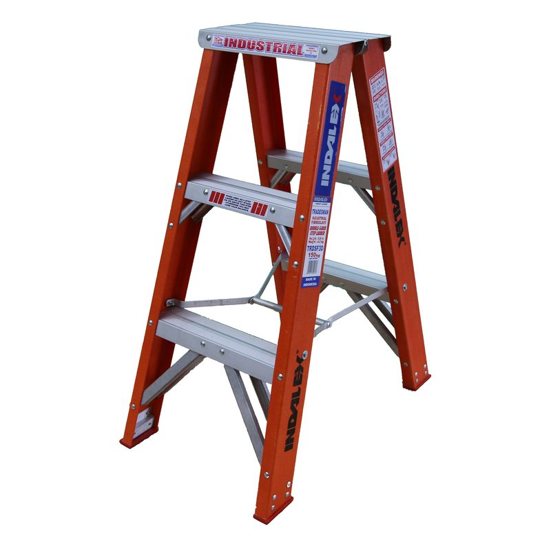 Indalex TRDSF3D 0.9M Industrial Fibreglass 150KG Tradesman Double Sided Step Ladder on white background