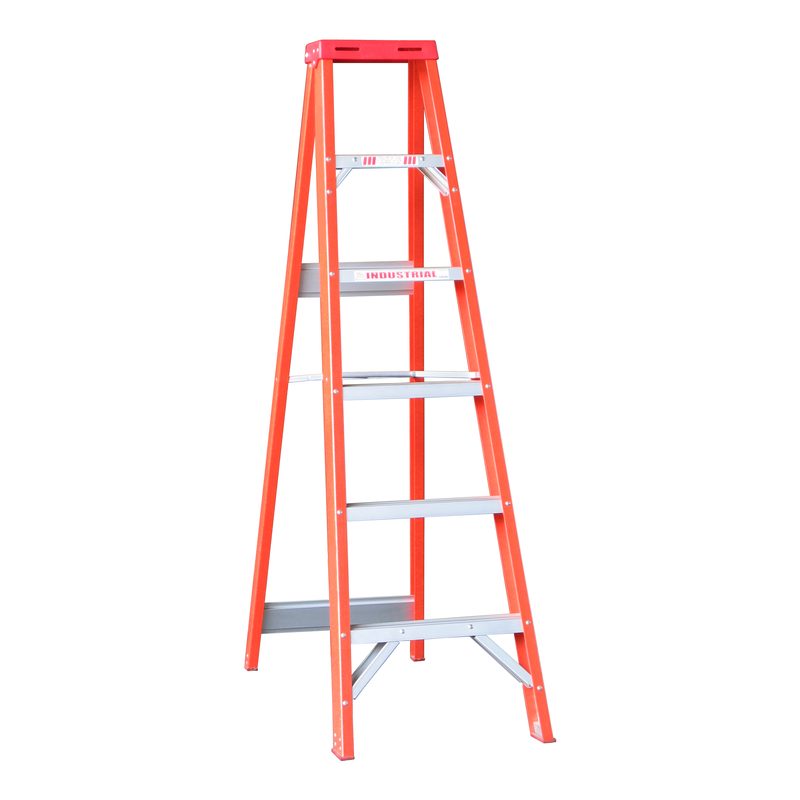 Indalex TRDSF6 1.8M Industrial Fibreglass 135KG Tradesman Single Sided Step Ladder front angle view on white background