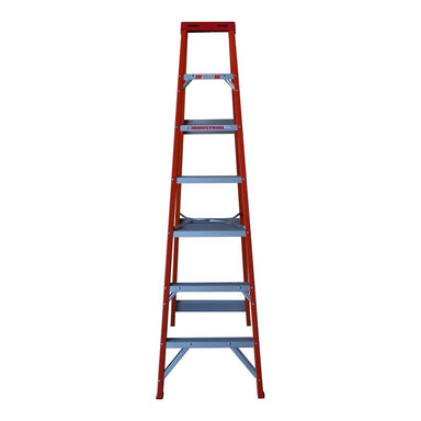 Indalex TRDSF7 2.1M Industrial Fibreglass 135KG Tradesman Single Sided Step Ladder front view on white background