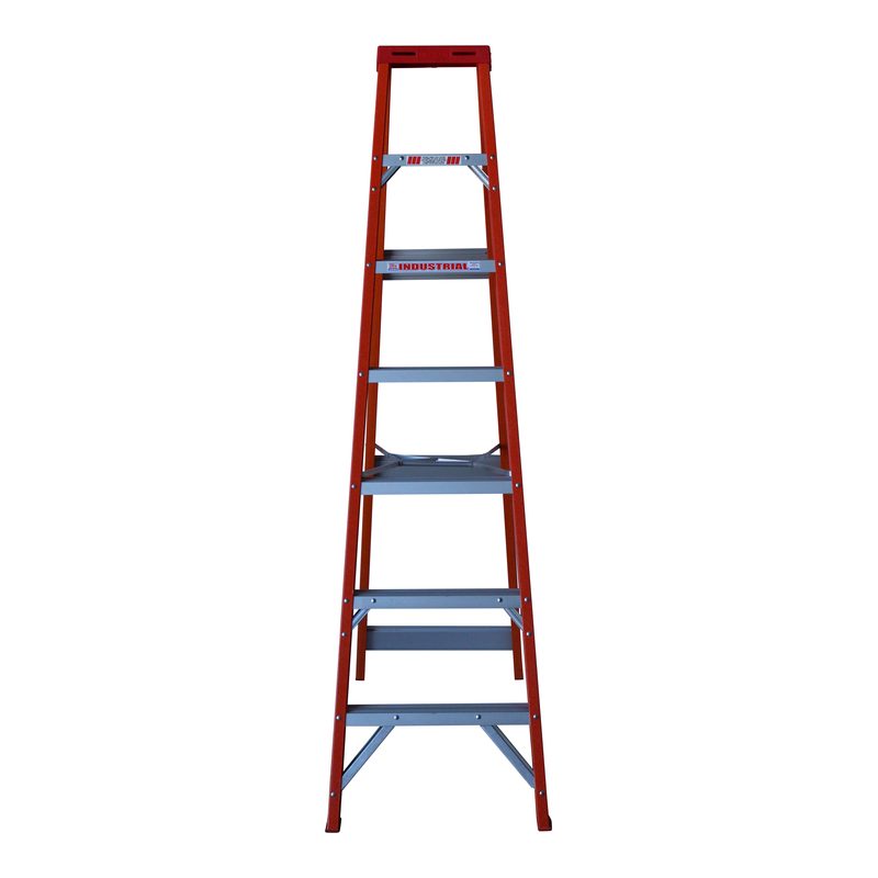 Indalex TRDSF7 2.1M Industrial Fibreglass 135KG Tradesman Single Sided Step Ladder front view on white background