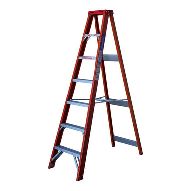 Indalex TRDSF7 2.1M Industrial Fibreglass 135KG Tradesman Single Sided Step Ladder side angle view on white background