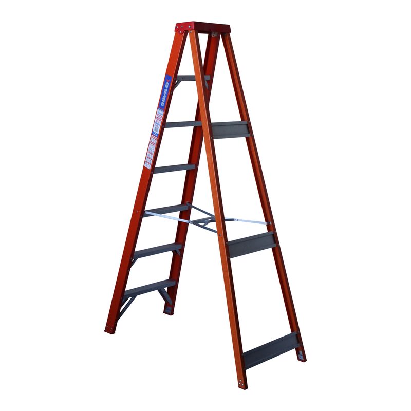 Indalex TRDSF7 2.1M Industrial Fibreglass 135KG Tradesman Single Sided Step Ladder side view on white background
