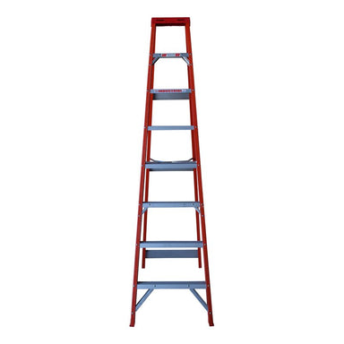 Indalex TRDSF8 2.4M Industrial Fibreglass 135KG Tradesman Single Sided Step Ladder front view on white background