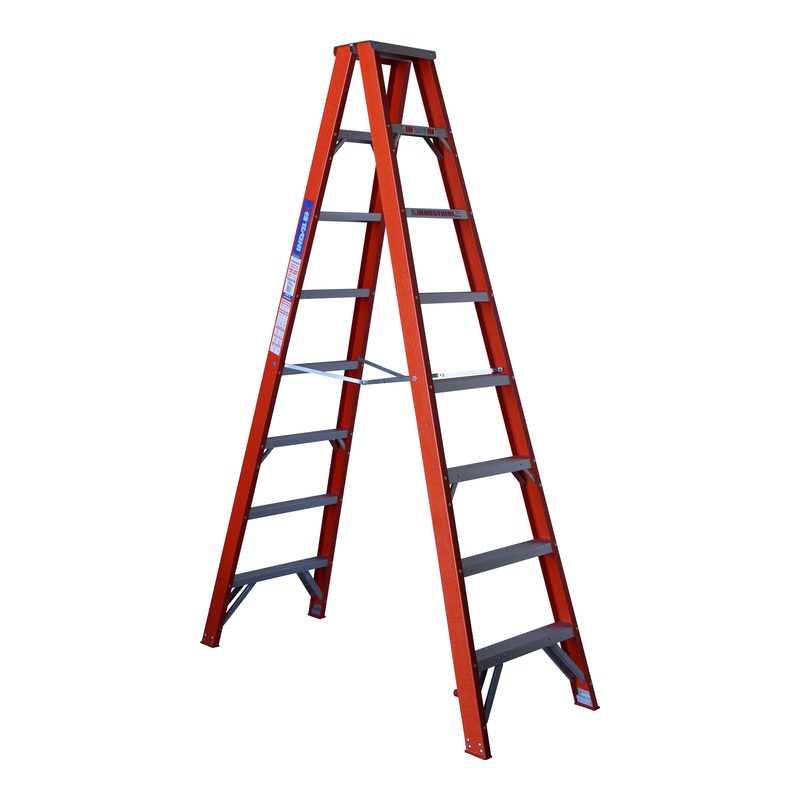 Indalex TRDSF8D 2.4M Industrial Fibreglass 135KG Tradesman Double Sided Step Ladder on white background