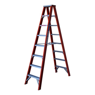 Indalex TRDSF8D 2.4M Industrial Fibreglass 135KG Tradesman Double Sided Step Ladder on white background