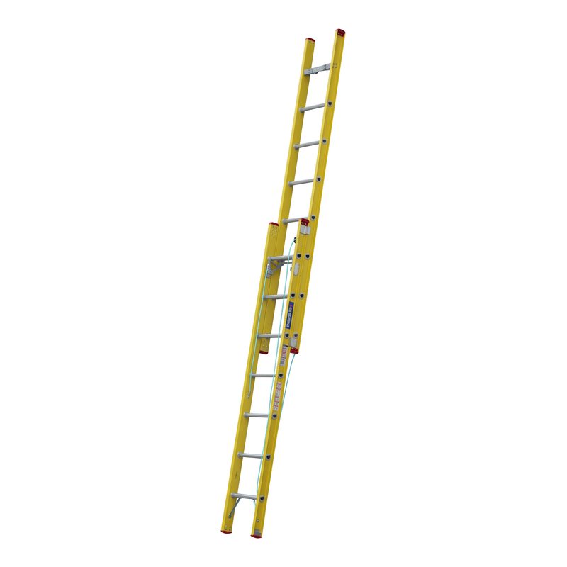 Indalex TRDXF14 2.8M-4.3M Industrial Fibreglass 135KG Tradesman Extension Ladder extended on white background