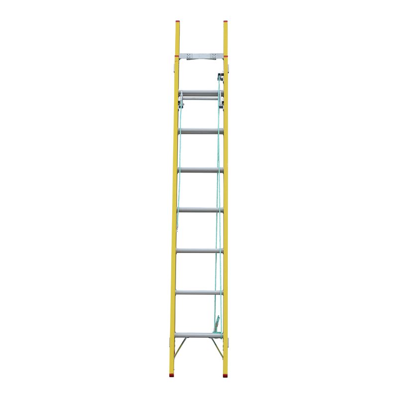 Indalex TRDXF14 2.8M-4.3M Industrial Fibreglass 135KG Tradesman Extension Ladder front view on white background