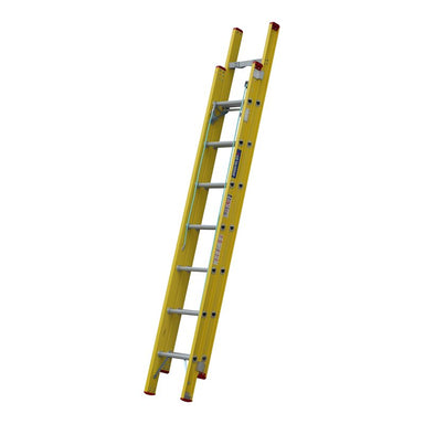 Indalex TRDXF14 2.8M-4.3M Industrial Fibreglass 135KG Tradesman Extension Ladder side angle view on white background