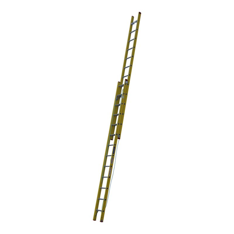 Indalex TRDXF24 4.3M-7.3M Industrial Fibreglass 135KG Tradesman Extension Ladder fully extended on white background