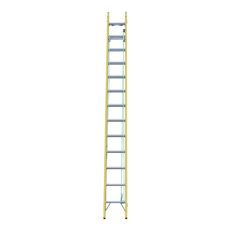 Indalex TRDXF24 4.3M-7.3M Industrial Fibreglass 135KG Tradesman Extension Ladder front view on white background