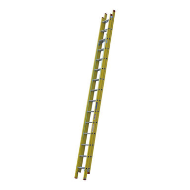 Indalex TRDXF26 4.9M-8.2M Industrial Fibreglass 120KG Tradesman Extension Ladder angled view on white background