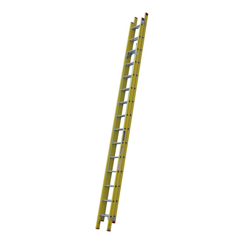 Indalex TRDXF26 4.9M-8.2M Industrial Fibreglass 120KG Tradesman Extension Ladder angled view on white background