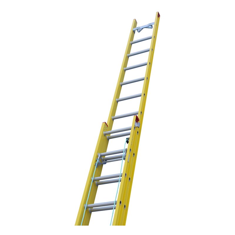 Indalex TRDXF26 4.9M-8.2M Industrial Fibreglass 120KG Tradesman Extension Ladder angled view on white background