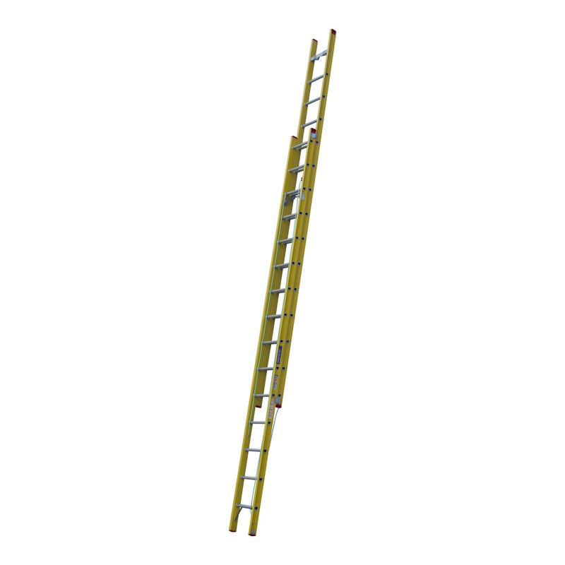 Indalex TRDXF26 4.9M-8.2M Industrial Fibreglass 120KG Tradesman Extension Ladder extended on white background