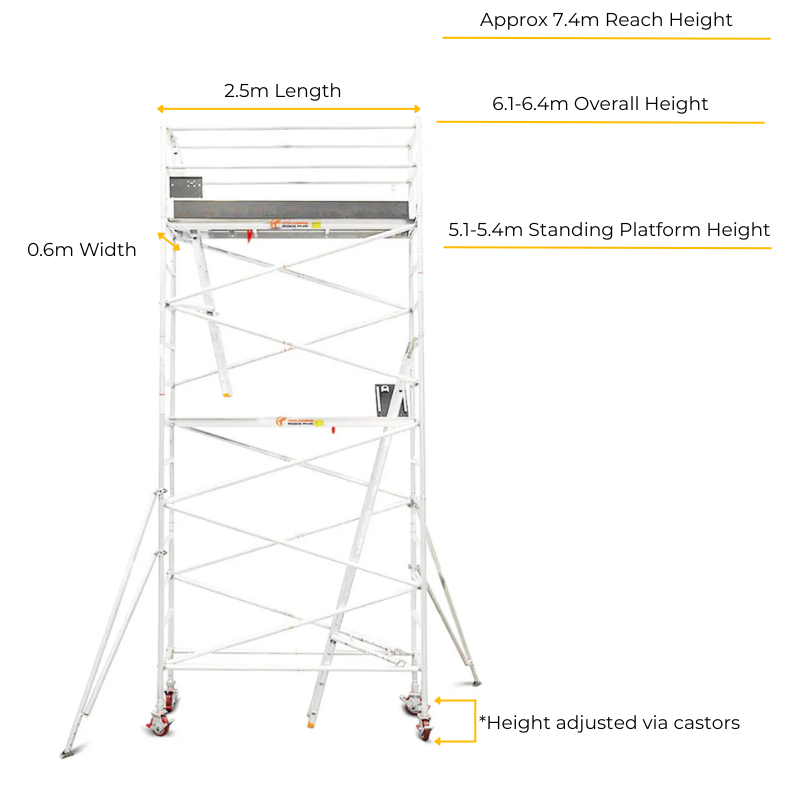 Total Aluminium 5.1-5.4m Narrow Mobile Scaffolding Tower (Single Width)