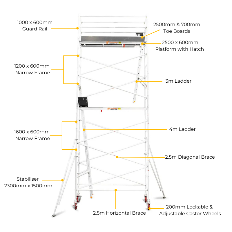 Total Aluminium 5.9-6.2m Narrow Mobile Scaffolding Tower (Single Width)
