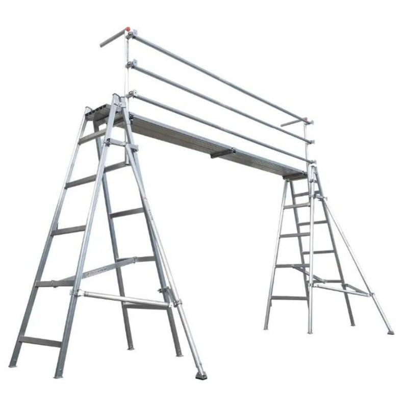 Total Aluminium Trestle Handrail Kit fitted to a one bay platform - real product photo of the handrail system