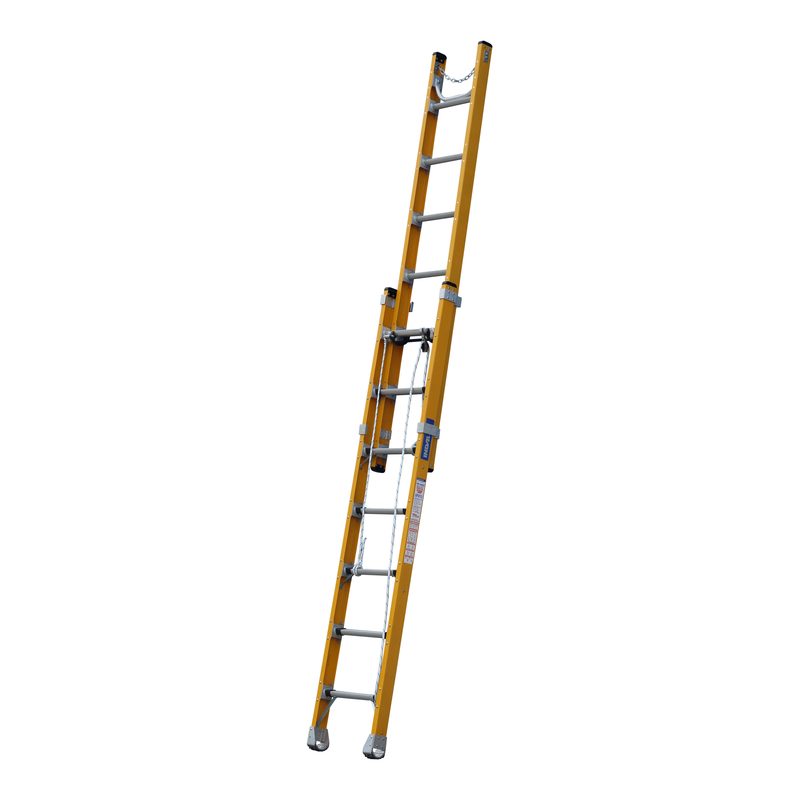 Indalex UFX25 4.5M-7.6M  Industrial Fibreglass 150KG Pro Series Extension Ladder, extended ladder, on white background