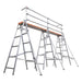Total Aluminium Two Bay Trestle & Plank Pack with Handrail and Link-Up Kit assembled - three trestles, continuous handrail, outriggers (illustration)